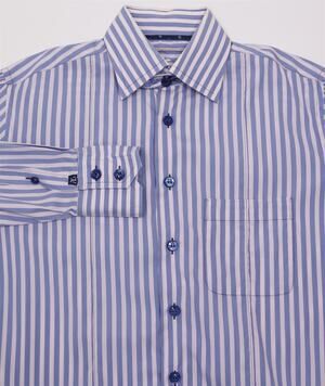 Angelo Galasso Blue Pink Striped Button-Up Cotton Dress Shirt (43) 17-34